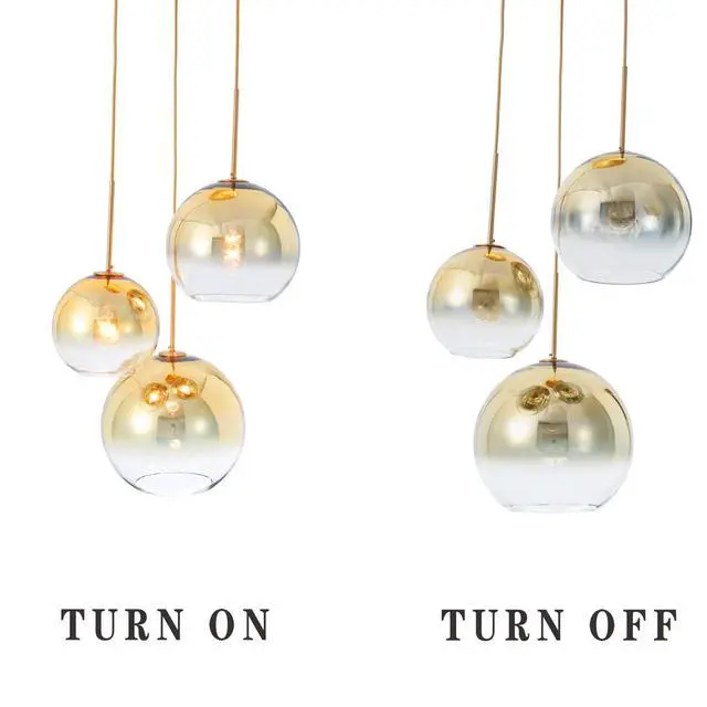 Alt view image 6 of 6 - Modern Globe Pendant Lighting Gradient Gold Glass Pendant Light Fixtures Dining Room Adjustable Hanging Cluster Pendant Lamp Nordic 3-Light Heads Chandeliers Lighting for Kitchen Bedroom