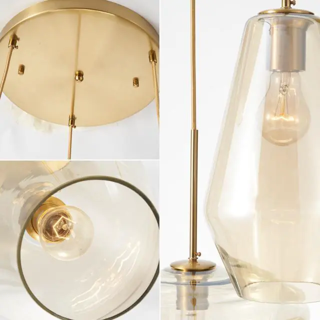 Alt view image 5 of 6 - Modern Glass Pendant Light Champagne Gold Glass Chandelier Lighting Fixtures Dining Room Adjustable Hanging Cluster Pendant Lamp Nordic 3-Light Heads Pendant Lighting for Kitchen Bedroom