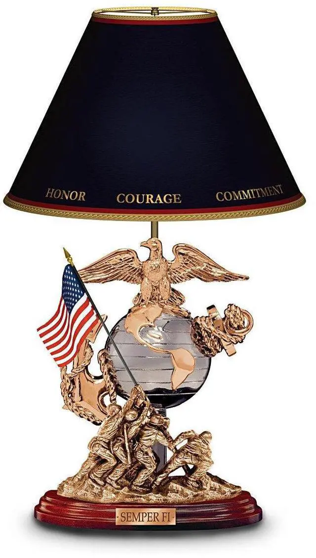 Main image of The Bradford Exchange U.S. Marines Esprit De Corps Tabletop Lamp with Sculpted War Memorial and Eagle, Globe & Anchor Base