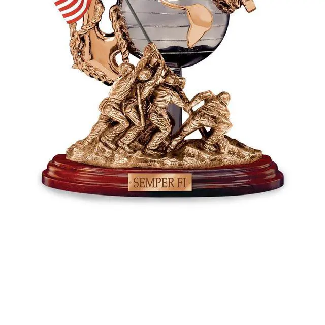 Alt view image 4 of 4 - The Bradford Exchange U.S. Marines Esprit De Corps Tabletop Lamp with Sculpted War Memorial and Eagle, Globe & Anchor Base