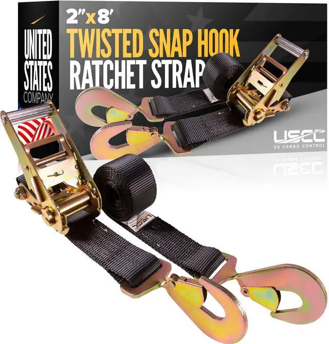 Main image of Twisted Snap Hook Ratchet Straps 2 Inch x 8 Foot (4-Pack), 10,000 LBS Break Strength, Car Tie Down Straps for Trailers, Tie Down Cars, Motorcycles, Race Cars - Low-Profile Ratchet