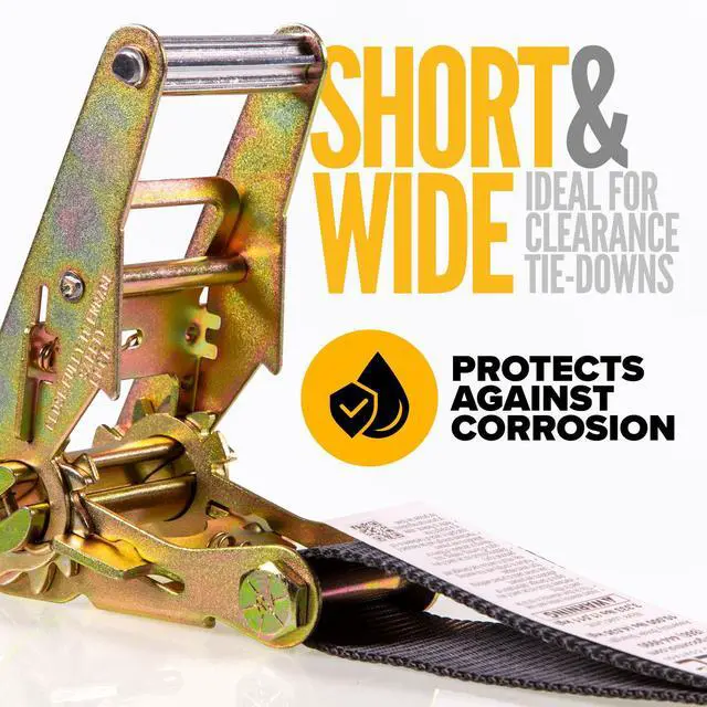 Alt view image 4 of 6 - Twisted Snap Hook Ratchet Straps 2 Inch x 8 Foot (4-Pack), 10,000 LBS Break Strength, Car Tie Down Straps for Trailers, Tie Down Cars, Motorcycles, Race Cars - Low-Profile Ratchet
