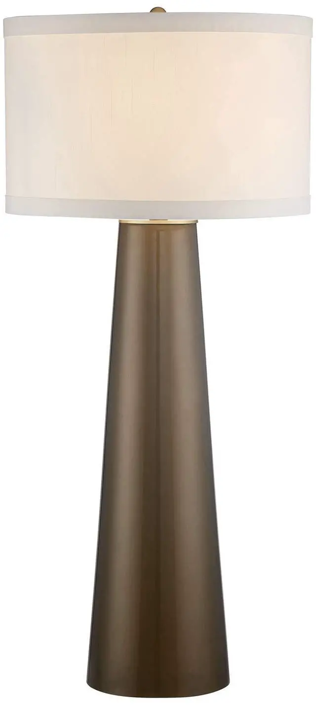 Alt view image 2 of 6 - Karen Modern 3-Way Table Lamp 36" Tall with Dimmer Dark Gold Glass Column Off White Fabric Drum Shade for Bedroom Living Room House Bedside Nightstand Home Office Entryway Family