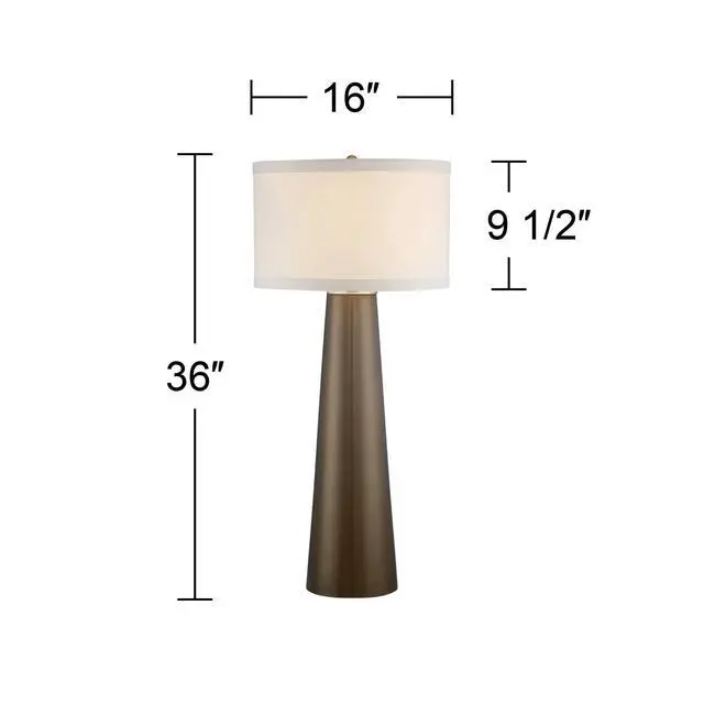 Alt view image 4 of 6 - Karen Modern 3-Way Table Lamp 36" Tall with Dimmer Dark Gold Glass Column Off White Fabric Drum Shade for Bedroom Living Room House Bedside Nightstand Home Office Entryway Family