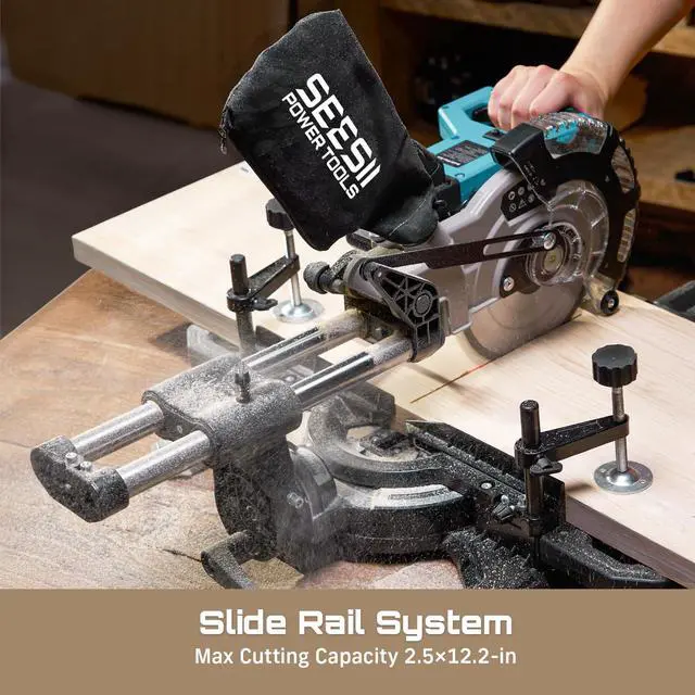 Alt view image 6 of 6 - Sliding Compound Miter Saw: Cordless Power Miter Saw with Laser Guide 8-Inch, 2 * 5000 mAh Batteries, Single Bevel 45°, 24T TCT Blade, Max Cut 2.5×12-inch, Ideal for DIY & Woodworking