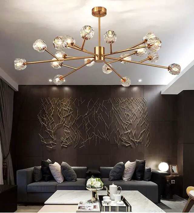 Main image of Modern Sputnik Chandelier 18-Light Crystal Pendant 43" LED Ceiling Light Pendant, Cut Crystal with G9 LED Bulbs (Gold)