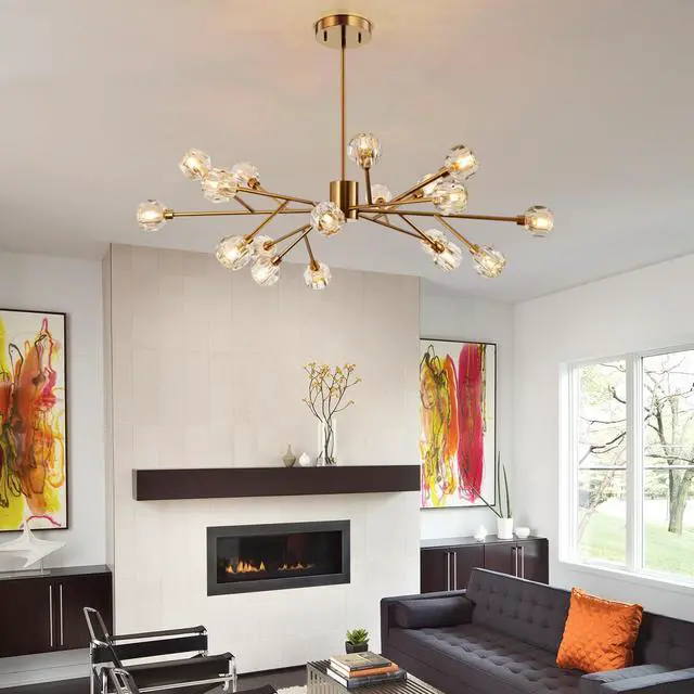 Alt view image 3 of 6 - Modern Sputnik Chandelier 18-Light Crystal Pendant 43" LED Ceiling Light Pendant, Cut Crystal with G9 LED Bulbs (Gold)