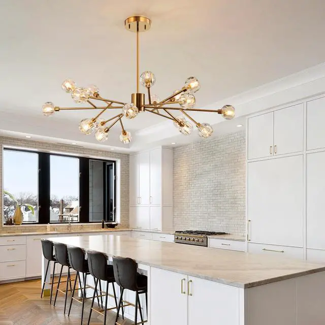 Alt view image 4 of 6 - Modern Sputnik Chandelier 18-Light Crystal Pendant 43" LED Ceiling Light Pendant, Cut Crystal with G9 LED Bulbs (Gold)