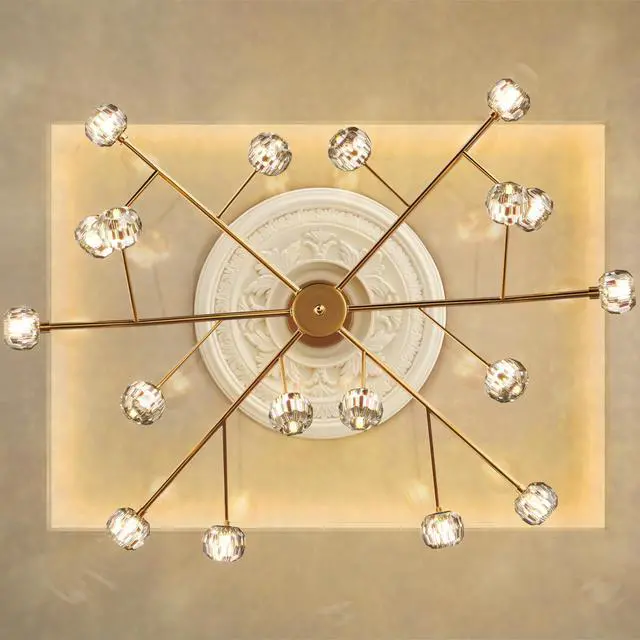 Alt view image 5 of 6 - Modern Sputnik Chandelier 18-Light Crystal Pendant 43" LED Ceiling Light Pendant, Cut Crystal with G9 LED Bulbs (Gold)