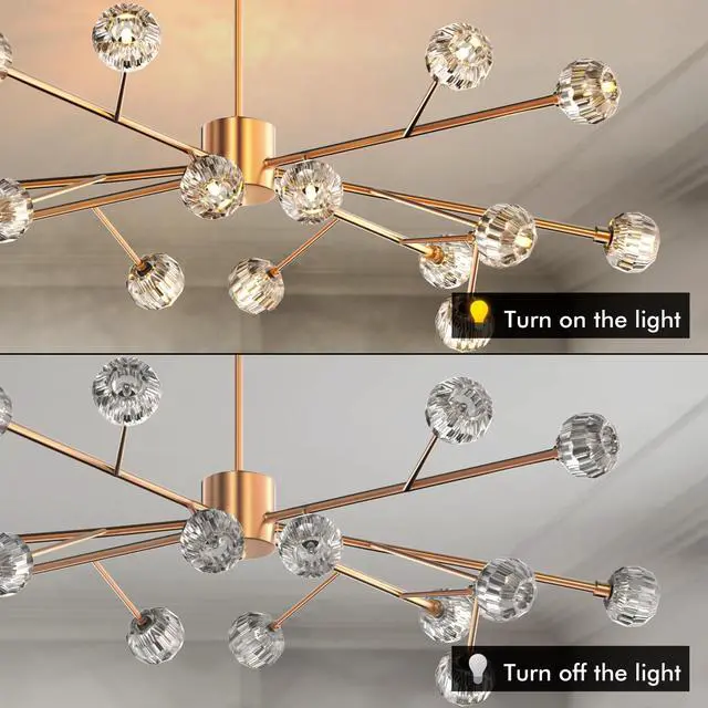 Alt view image 6 of 6 - Modern Sputnik Chandelier 18-Light Crystal Pendant 43" LED Ceiling Light Pendant, Cut Crystal with G9 LED Bulbs (Gold)