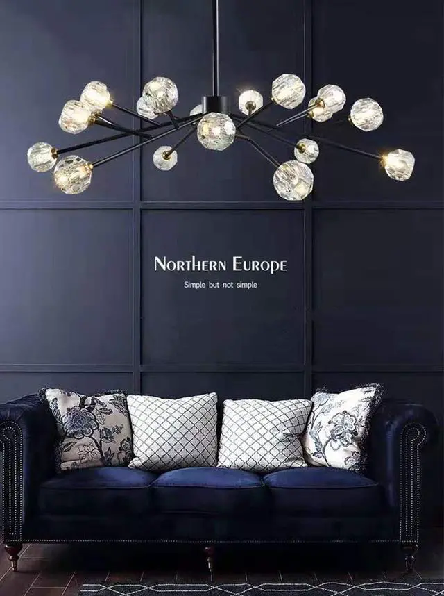 Alt view image 2 of 6 - Modern Sputnik Chandelier 18-Light Crystal Pendant 43" LED Ceiling Light Pendant, Cut Crystal with G9 LED Bulbs (Black)