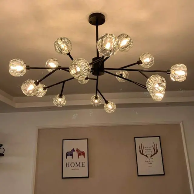Alt view image 4 of 6 - Modern Sputnik Chandelier 18-Light Crystal Pendant 43" LED Ceiling Light Pendant, Cut Crystal with G9 LED Bulbs (Black)