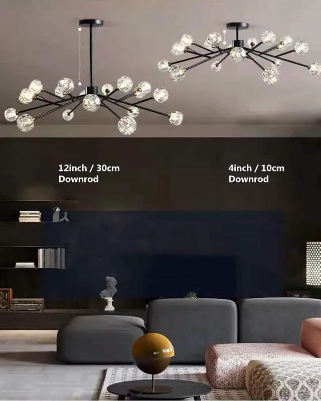 Alt view image 5 of 6 - Modern Sputnik Chandelier 18-Light Crystal Pendant 43" LED Ceiling Light Pendant, Cut Crystal with G9 LED Bulbs (Black)