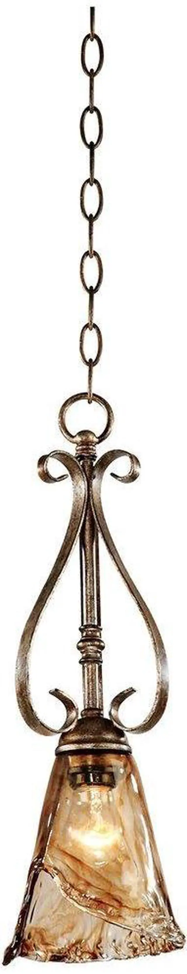 Main image of Amber Scroll Golden Bronze Mini Pendant Lighting Fixture 6" Wide Farmhouse Rustic Art Glass for Cottage Core Dining Room Living House Home Foyer Kitchen Island Entryway High