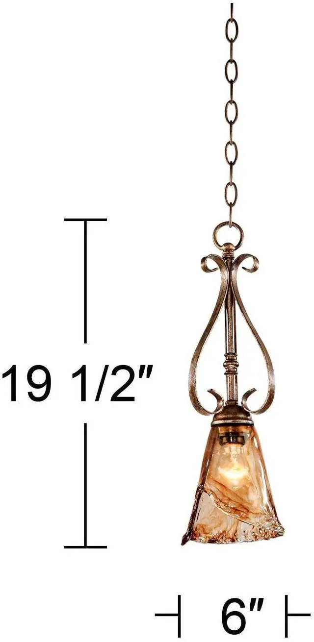 Alt view image 3 of 6 - Amber Scroll Golden Bronze Mini Pendant Lighting Fixture 6" Wide Farmhouse Rustic Art Glass for Cottage Core Dining Room Living House Home Foyer Kitchen Island Entryway High