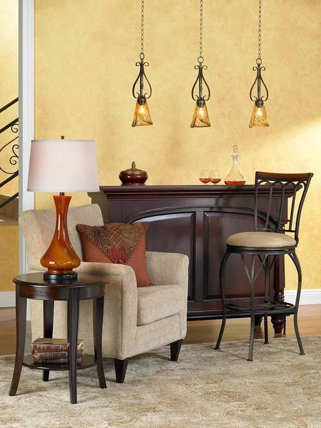Alt view image 4 of 6 - Amber Scroll Golden Bronze Mini Pendant Lighting Fixture 6" Wide Farmhouse Rustic Art Glass for Cottage Core Dining Room Living House Home Foyer Kitchen Island Entryway High