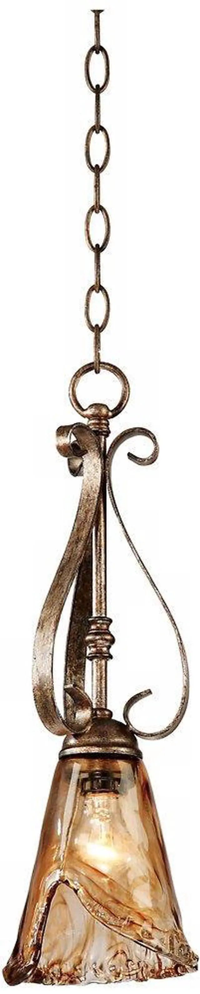 Alt view image 6 of 6 - Amber Scroll Golden Bronze Mini Pendant Lighting Fixture 6" Wide Farmhouse Rustic Art Glass for Cottage Core Dining Room Living House Home Foyer Kitchen Island Entryway High