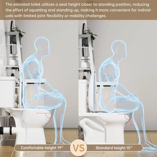 Alt view image 3 of 6 - Rear Outlet Toilet Tall High Toilets for Seniors, Rear Discharge Toilet Round include Extra Extension Pipe & 19 Inch Tall Toliet for Bathroom