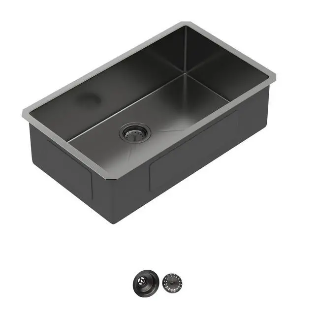 Alt view image 2 of 6 - 30 Inch Gunmetal Black Undermount Kitchen Sink, 30 x 18 Inch Undermount Sink Stainless Steel 18 Gauge Single Bowl Handmade Sinks Ledge Deep Under Counter Basin, 30"x18"x9"