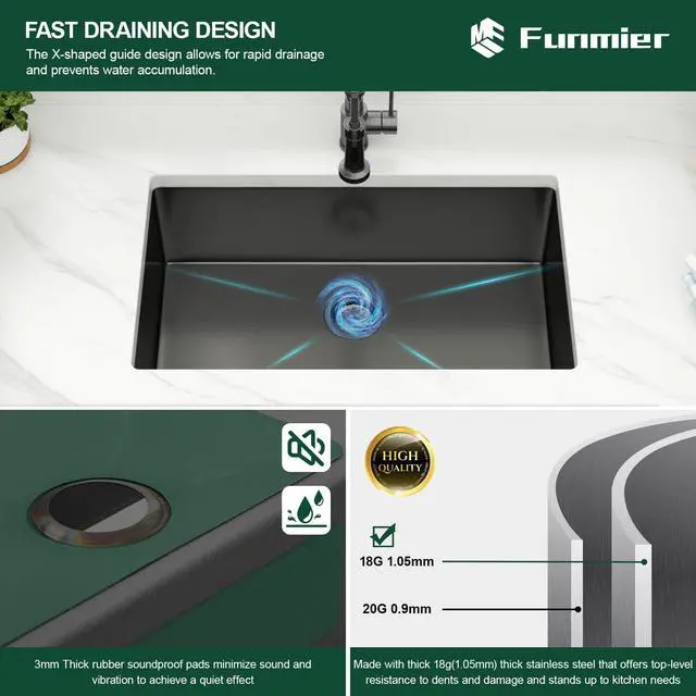 Alt view image 4 of 6 - 30 Inch Gunmetal Black Undermount Kitchen Sink, 30 x 18 Inch Undermount Sink Stainless Steel 18 Gauge Single Bowl Handmade Sinks Ledge Deep Under Counter Basin, 30"x18"x9"