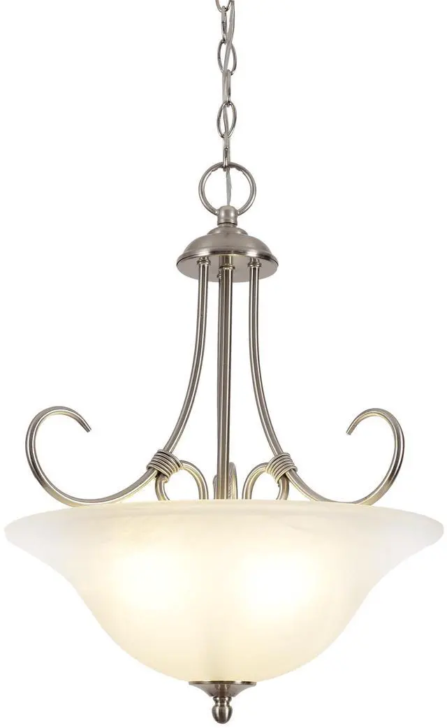 Main image of Willowdale Pendant Light Fixture - Traditional Alabaster Glass Bowl Shade for Kitchens, Foyers, Dining Rooms - Adjustable Height Pendant Light Fixture - Satin Nickel -, 589747