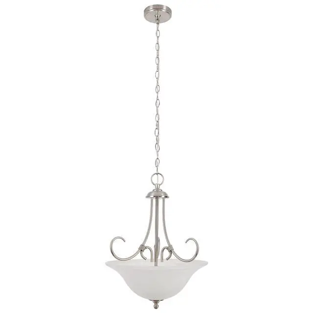 Alt view image 2 of 6 - Willowdale Pendant Light Fixture - Traditional Alabaster Glass Bowl Shade for Kitchens, Foyers, Dining Rooms - Adjustable Height Pendant Light Fixture - Satin Nickel -, 589747