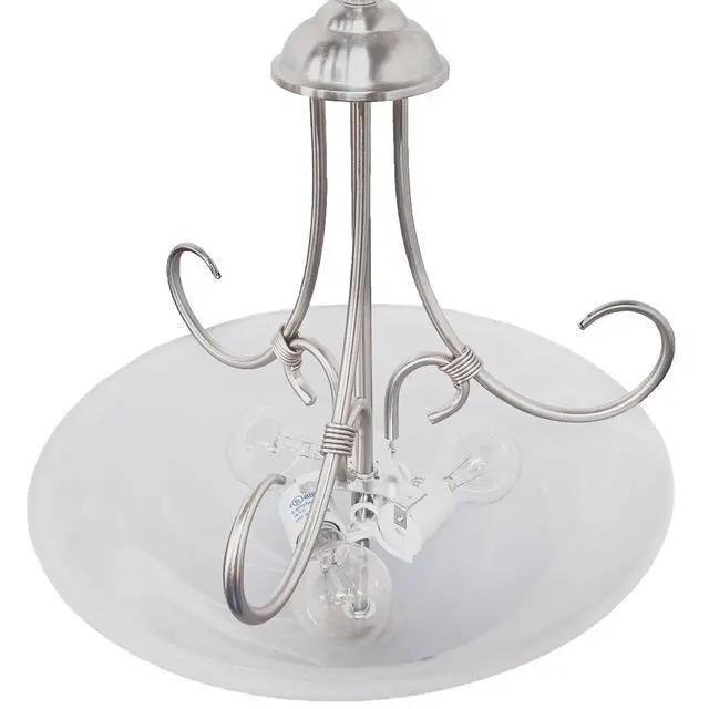 Alt view image 3 of 6 - Willowdale Pendant Light Fixture - Traditional Alabaster Glass Bowl Shade for Kitchens, Foyers, Dining Rooms - Adjustable Height Pendant Light Fixture - Satin Nickel -, 589747