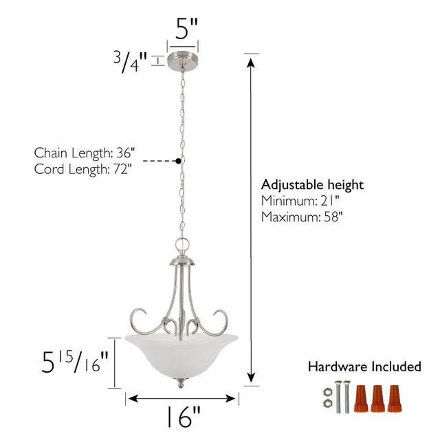 Alt view image 5 of 6 - Willowdale Pendant Light Fixture - Traditional Alabaster Glass Bowl Shade for Kitchens, Foyers, Dining Rooms - Adjustable Height Pendant Light Fixture - Satin Nickel -, 589747