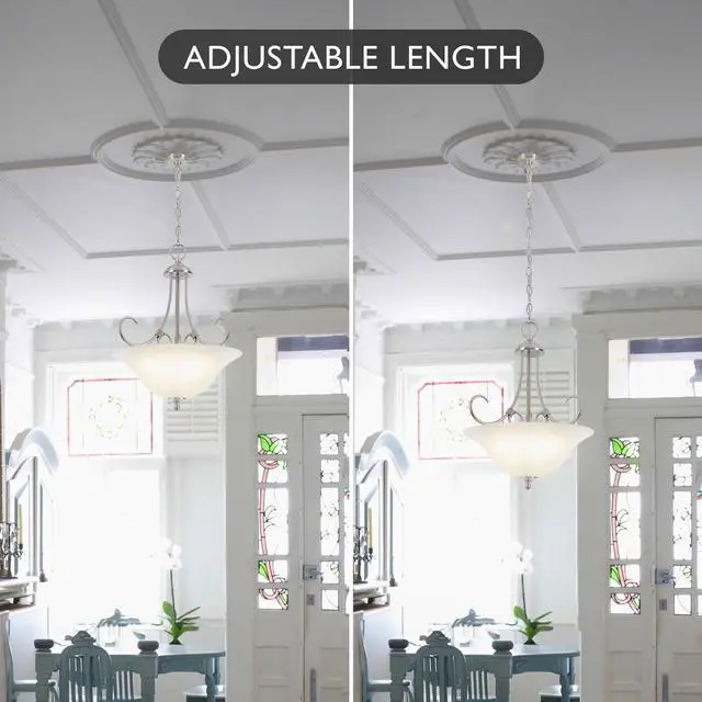 Alt view image 6 of 6 - Willowdale Pendant Light Fixture - Traditional Alabaster Glass Bowl Shade for Kitchens, Foyers, Dining Rooms - Adjustable Height Pendant Light Fixture - Satin Nickel -, 589747