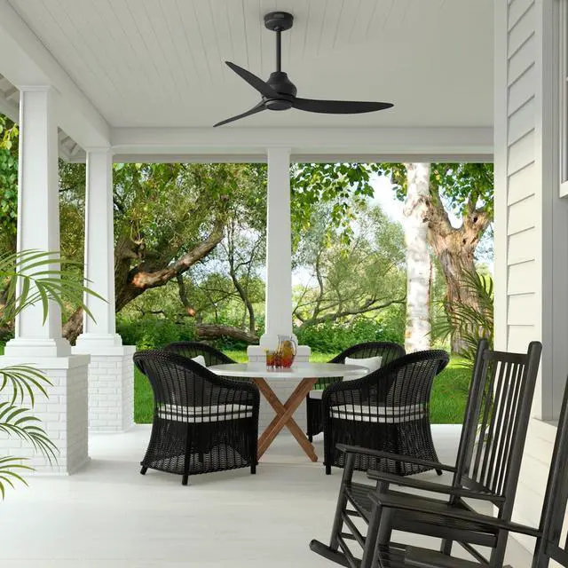 Alt view image 4 of 6 - Mazzini Indoor/Outdoor Ceiling Fan, Remote, 52-inch, Casual-style, 6-speed DC Motor, Energy Star, for porches, patios, sunrooms, bathrooms (Matte Black)