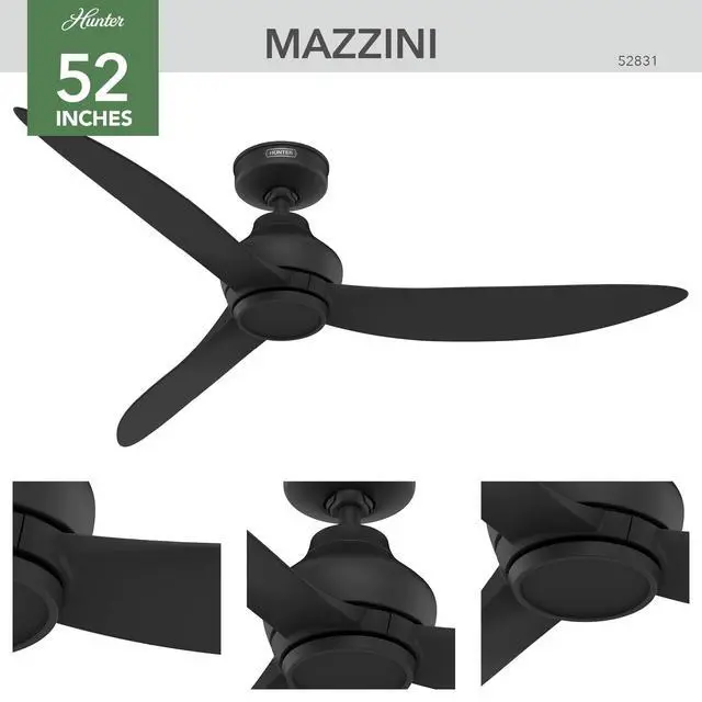 Alt view image 5 of 6 - Mazzini Indoor/Outdoor Ceiling Fan, Remote, 52-inch, Casual-style, 6-speed DC Motor, Energy Star, for porches, patios, sunrooms, bathrooms (Matte Black)