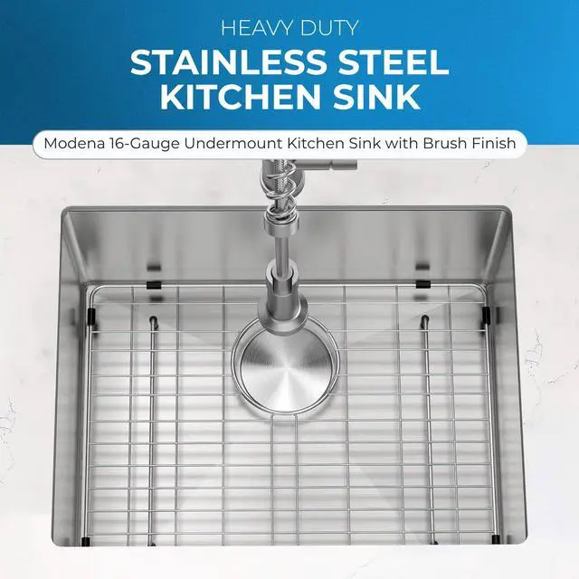 Alt view image 2 of 6 - Zuhnë Modena 23-Inch Undermount Kitchen Sink, Single Bowl 16 Gauge T304 18/10 Stainless Steel, Brushed Finish, Sound Guard, 23 x 18 x 10 in
