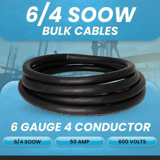 Alt view image 2 of 6 - IronBox Electric - 6/4 SOOW Bulk Cable - 6 Gauge 4 Conductor - Rated for 600V, 50A - Water & Oil Resistant Cable for Industrial & Residential Use - Ideal for Generators,Circuits,Data Centers(35 Foot)
