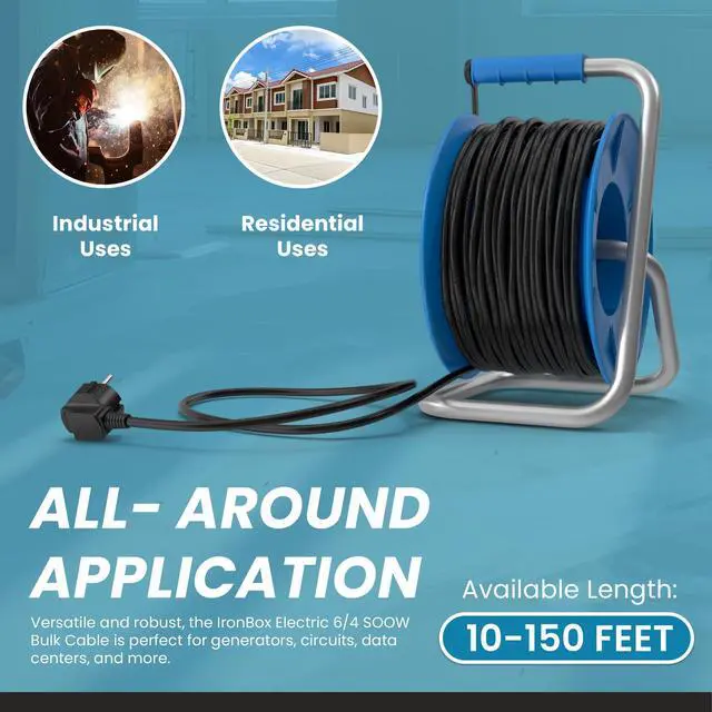 Alt view image 5 of 6 - IronBox Electric - 6/4 SOOW Bulk Cable - 6 Gauge 4 Conductor - Rated for 600V, 50A - Water & Oil Resistant Cable for Industrial & Residential Use - Ideal for Generators,Circuits,Data Centers(35 Foot)