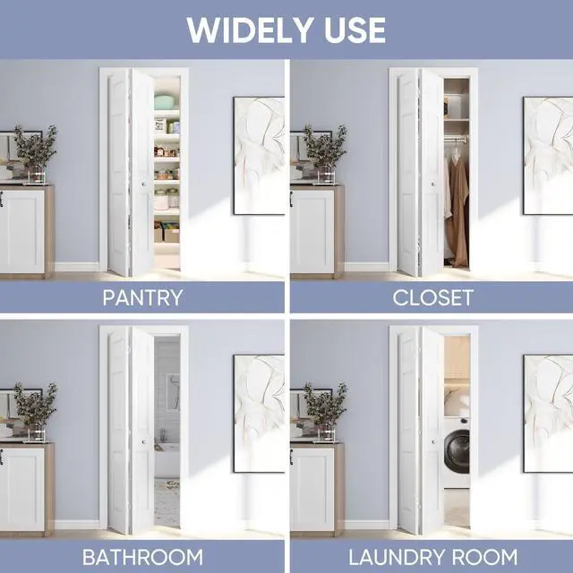 Alt view image 4 of 6 - 30in. x 80in. Bifold Door, 6 Panel Primed Bifold Interior Doors, Hollow Core Bi Fold Closet Door with Hardware Kit Include, Folding Doors for Laundry, Pantry & Bedroom