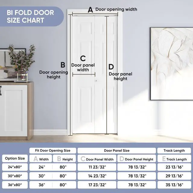 Alt view image 6 of 6 - 30in. x 80in. Bifold Door, 6 Panel Primed Bifold Interior Doors, Hollow Core Bi Fold Closet Door with Hardware Kit Include, Folding Doors for Laundry, Pantry & Bedroom