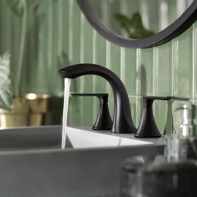 Alt view image 6 of 6 - Findlay Matte Black Adjustable Widespread Bathroom Faucet 2-Handle Setup with Valve Included, 84517BL
