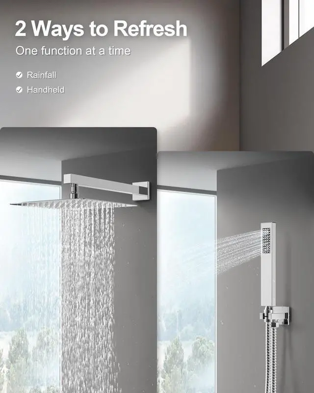 Alt view image 3 of 6 - 10 Inch Shower Faucet Set, High Pressure Rainfall Shower Head and Handheld Sprayer Combo, Polished Chrome