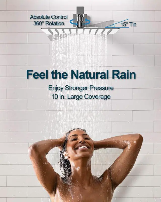 Alt view image 5 of 6 - 10 Inch Shower Faucet Set, High Pressure Rainfall Shower Head and Handheld Sprayer Combo, Polished Chrome