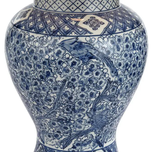 Alt view image 5 of 6 - Shonna Asian Chinese Ginger Jar Table Lamp 27" Tall Porcelain Blue White Bird and Branch Bell Shade Decor for Living Room Bedroom House Bedside Nightstand Home Office Entryway