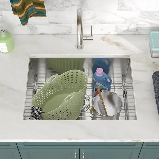 Alt view image 3 of 6 - 24" x 18" x 12" Undermount Laundry Room Sink 16 Gauge 304 Stainless Steel 12" Deep Single Bowl Under Counter Laundry Utility Outdoor Sink Basin