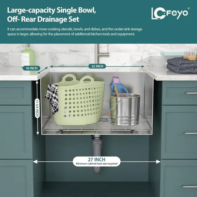 Alt view image 6 of 6 - 24" x 18" x 12" Undermount Laundry Room Sink 16 Gauge 304 Stainless Steel 12" Deep Single Bowl Under Counter Laundry Utility Outdoor Sink Basin