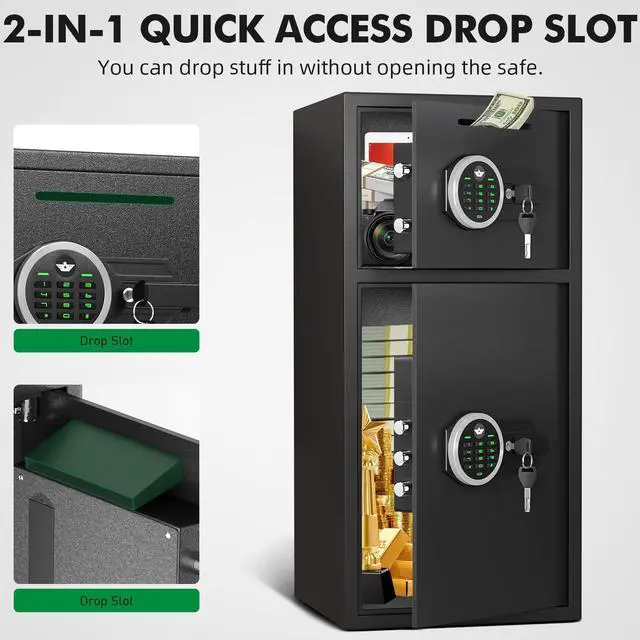 Alt view image 4 of 6 - 2026 NEW Large Home Safe Fireproof Waterproof, 6.5 Cub Drop Safe for Business with Metal Deposit Storage Box, Money Safe Box with Dual Alarm System & Mute Mode for Valuables