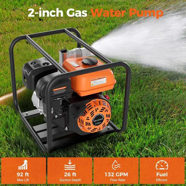 Alt view image 3 of 6 - 2-Inch Gas Water Pump, 212CC 7HP 4-Stroke Engine, 132 GPM Gas Powered Water Pump with 92FT Lift, 26FT Suction, 1.2L/H Fuel consumption, for Irrigation, Flood Drainage, Transfer