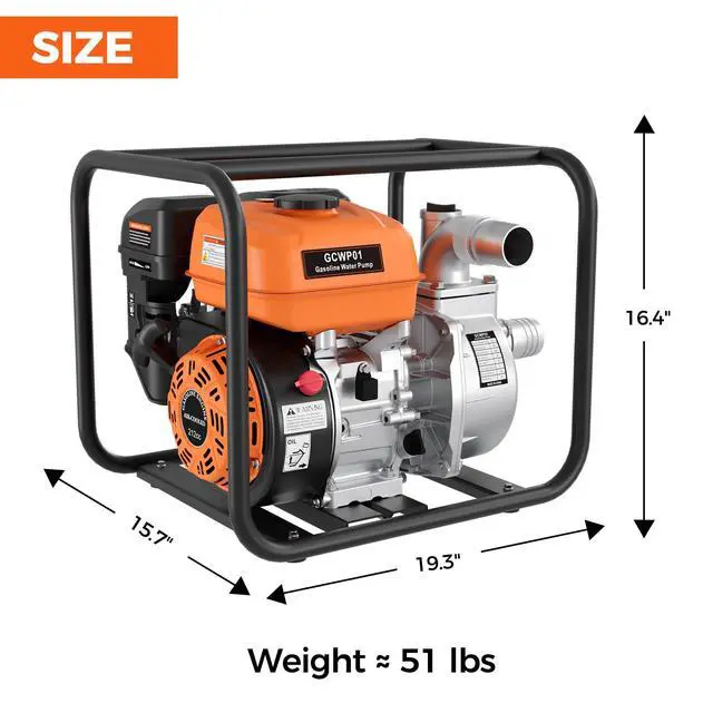 Alt view image 4 of 6 - 2-Inch Gas Water Pump, 212CC 7HP 4-Stroke Engine, 132 GPM Gas Powered Water Pump with 92FT Lift, 26FT Suction, 1.2L/H Fuel consumption, for Irrigation, Flood Drainage, Transfer