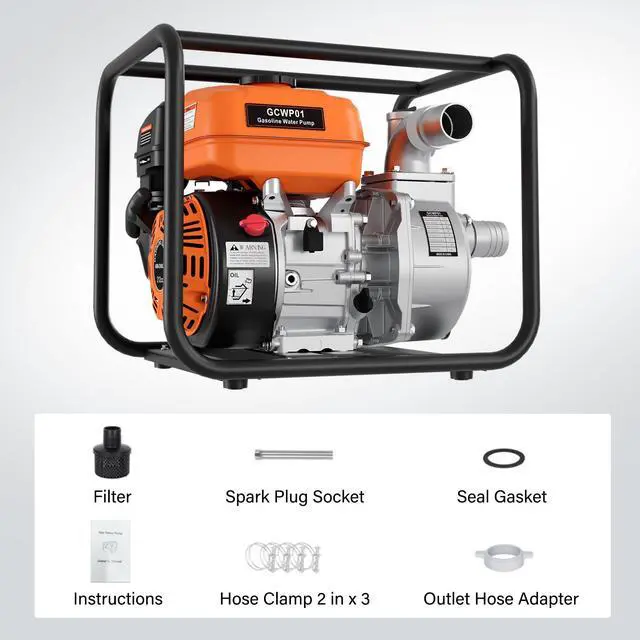 Alt view image 5 of 6 - 2-Inch Gas Water Pump, 212CC 7HP 4-Stroke Engine, 132 GPM Gas Powered Water Pump with 92FT Lift, 26FT Suction, 1.2L/H Fuel consumption, for Irrigation, Flood Drainage, Transfer