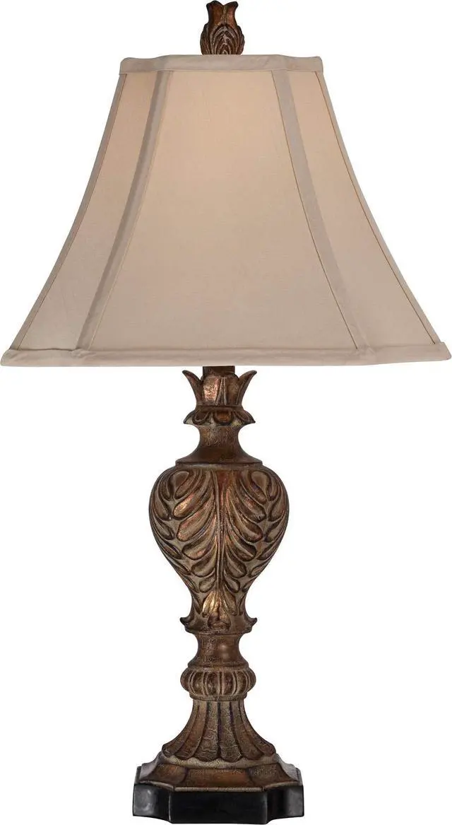 Alt view image 2 of 4 - Regio Traditional Rustic Table Lamps 25.5" High Set of 2 Deep Espresso Aged Brown Leaf Tan Fabric Square Bell Shade for Cottage Core Living Room Bedroom House Bedside Nightstand Home