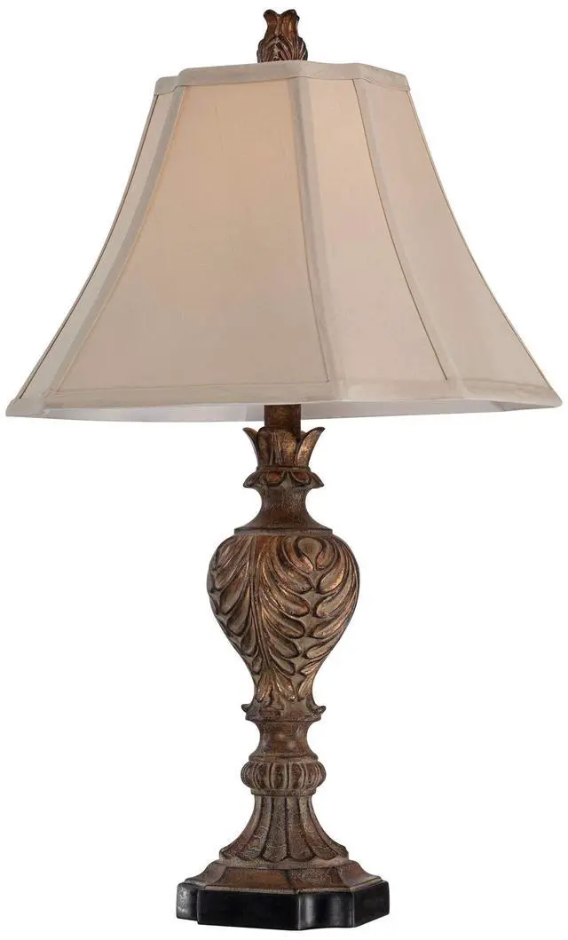 Alt view image 3 of 4 - Regio Traditional Rustic Table Lamps 25.5" High Set of 2 Deep Espresso Aged Brown Leaf Tan Fabric Square Bell Shade for Cottage Core Living Room Bedroom House Bedside Nightstand Home