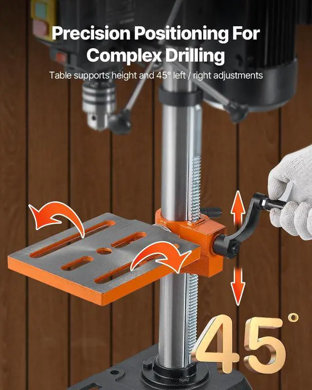 Alt view image 6 of 6 - 10 in Benchtop Drill Press, 6.2A Induction Motor, Tabletop Drilling Machine with 610/940 / 1500/2150 / 2800 RPM Adjustable Speed, 0-45° Tilting Worktable, LED Work Light, for Wood Metal