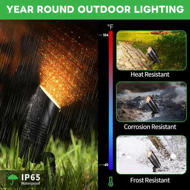 Alt view image 3 of 6 - RGBCW Landscape Spotlights Low Voltage - Smart Color-Changing LED 12V Uplights, Spot Lights Outdoor Waterproof, App Control Works with Alexa, Aluminum Black for Trees Wall Halloween 4 Pack
